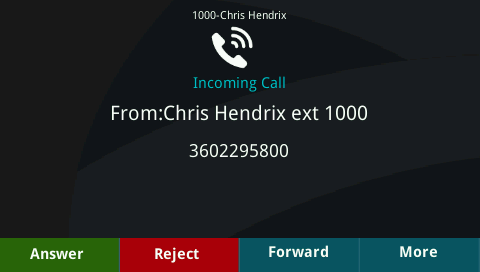 Poly VVX 450 Incoming Call Screen with text: 