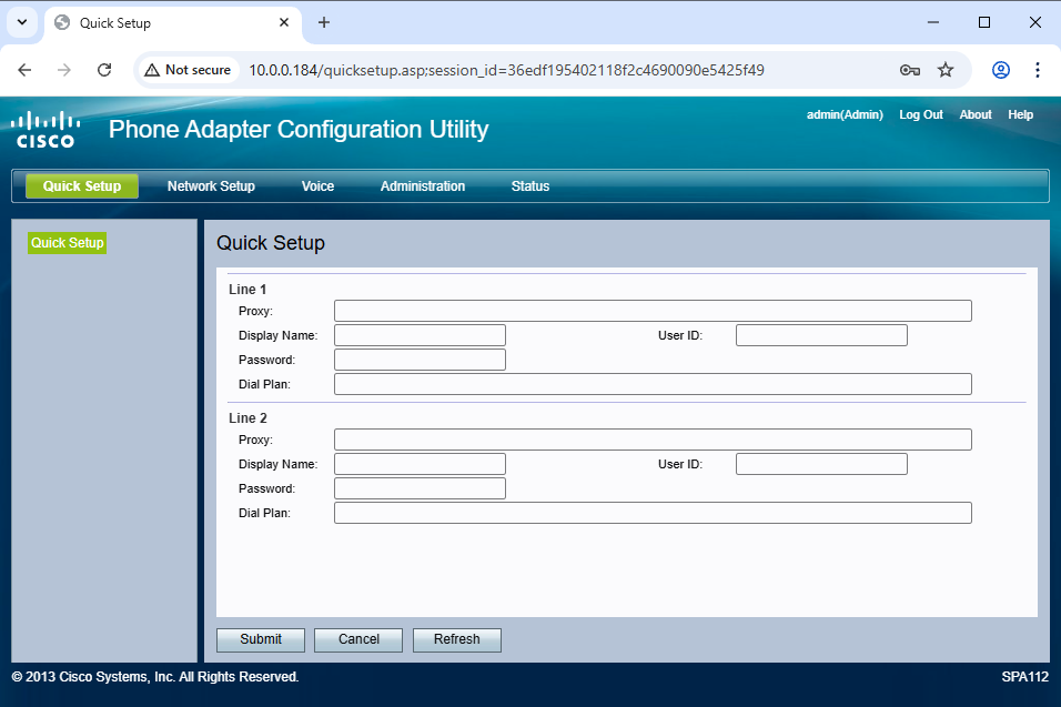 Cisco SPA112 Quick Setup Page